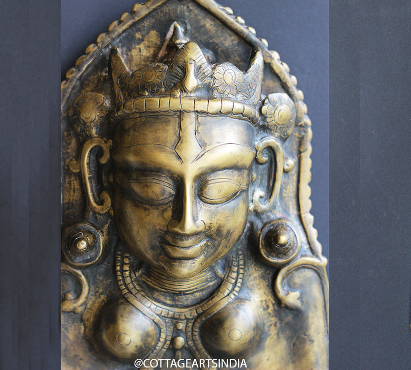Brass Antique Finish Durga Wall Mask