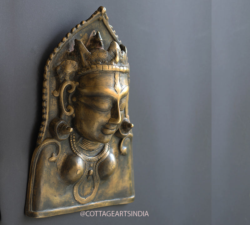 Brass Antique Finish Durga Wall Mask