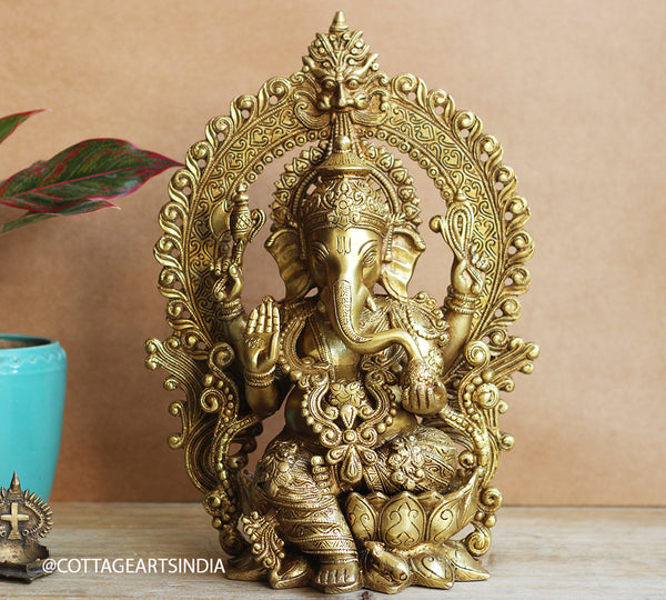 Brass Ganesha With Prabhawal 16"