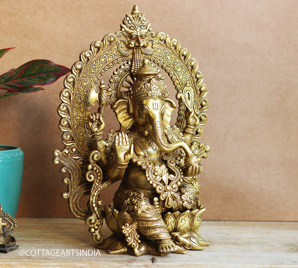 Brass Ganesha With Prabhawal 16"