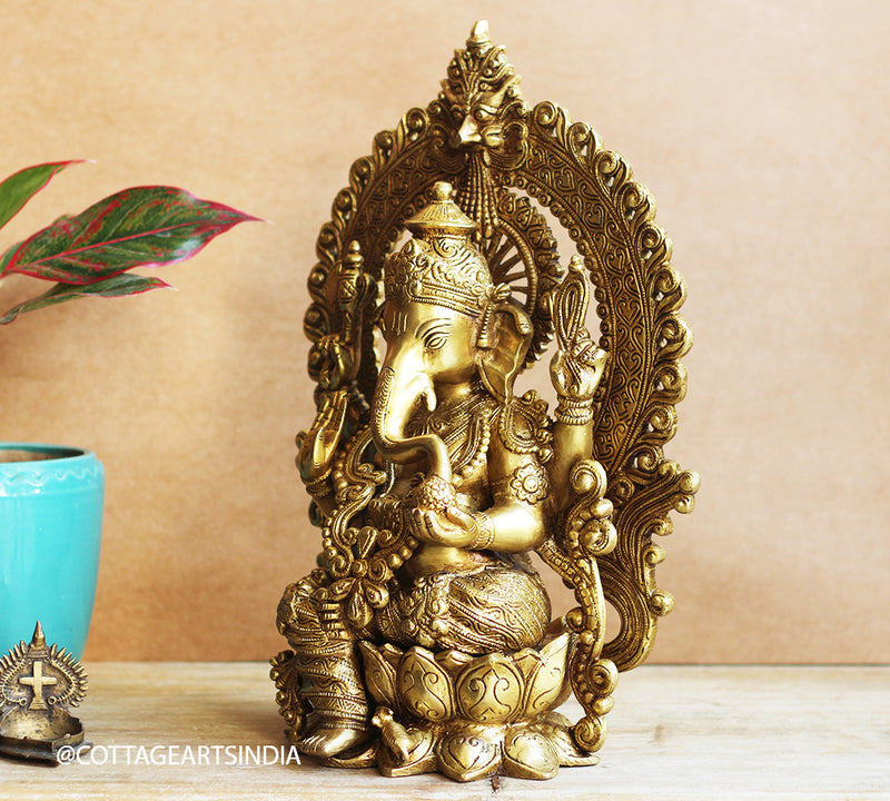 Brass Ganesha With Prabhawal 16"