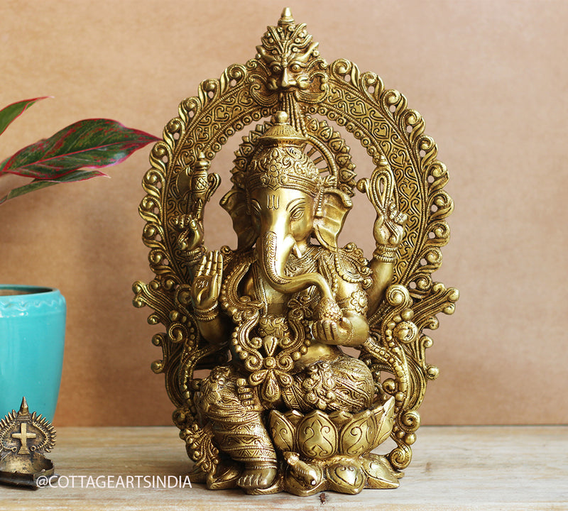 Brass Ganesha With Prabhawal 16"