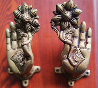 Brass Buddha Hand With Flower Door Handle