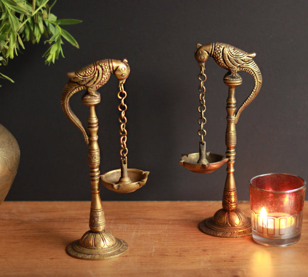 Brass Parrot Lamp in Pair 8''
