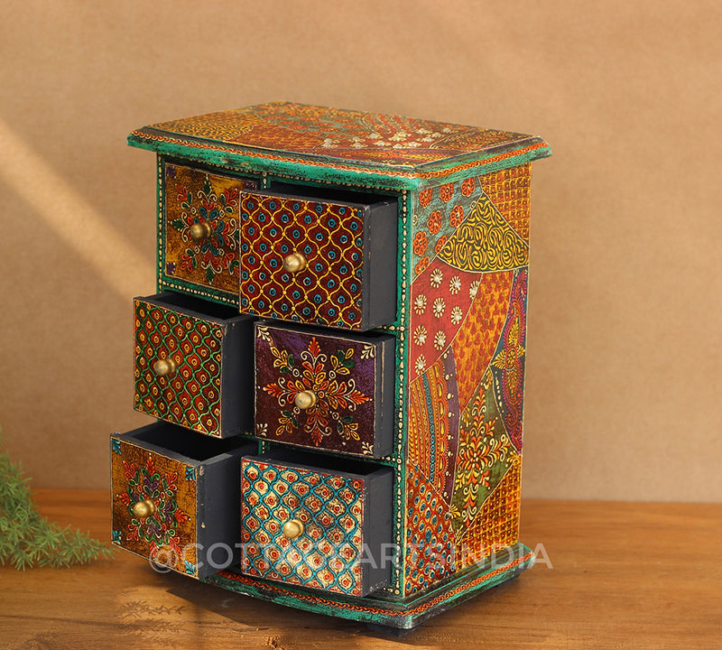 Wooden Handpainted 6-Drawers Box