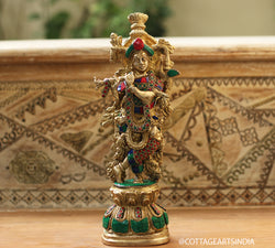 Brass Stonework Krishna 13"