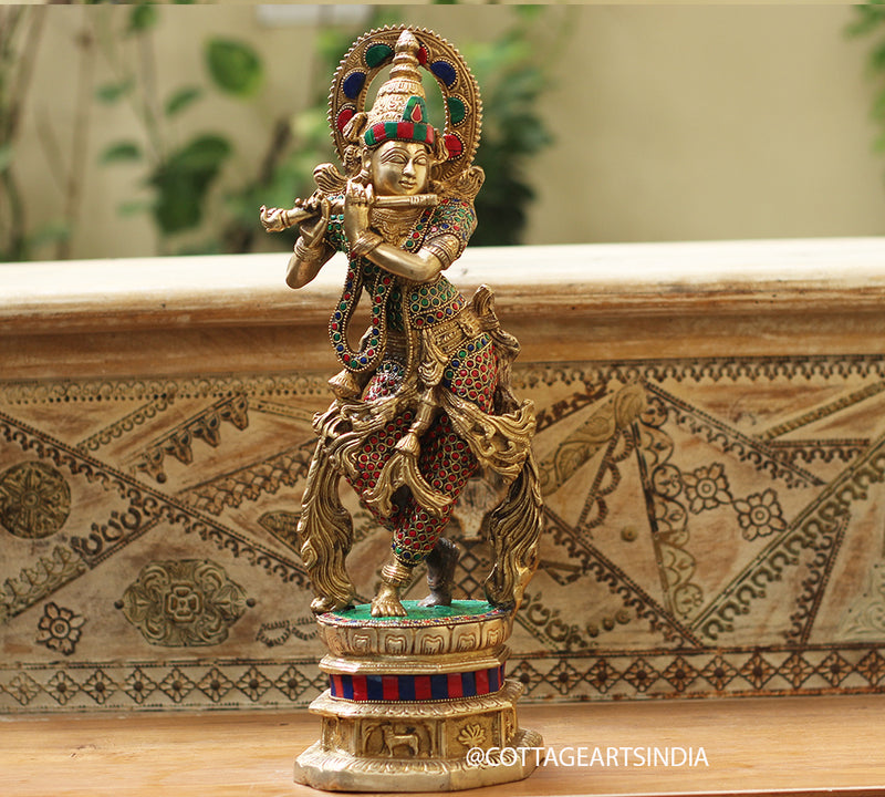 Brass Stonework Krishna