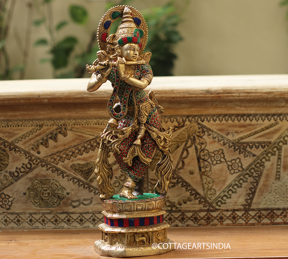 Brass Stonework Krishna