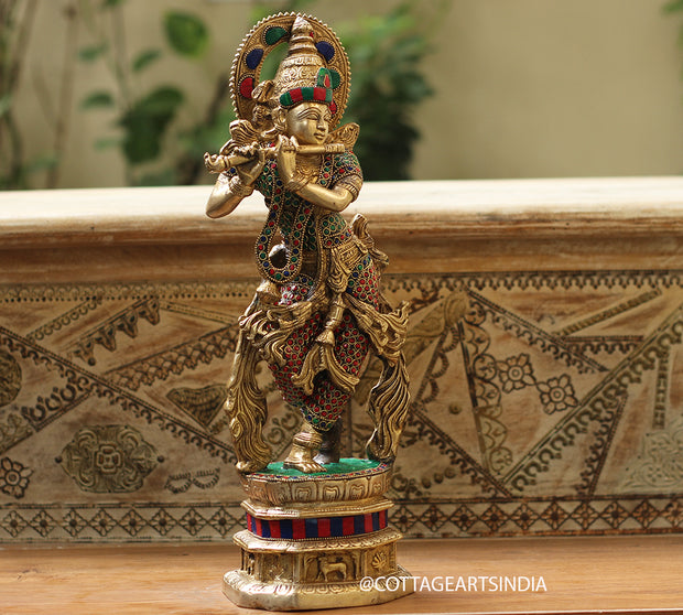 Brass Stonework Krishna