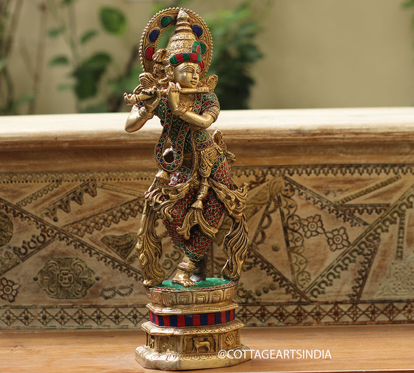 Brass Stonework Krishna