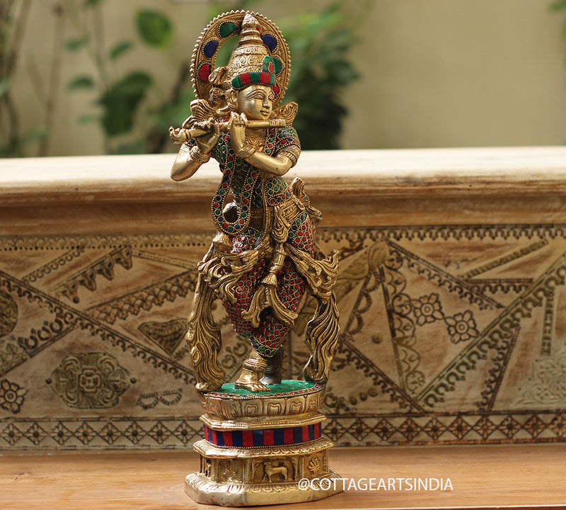 Brass Stonework Krishna