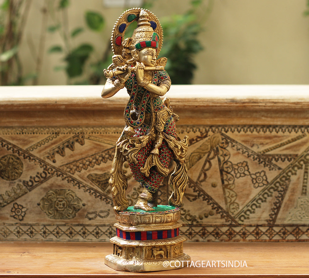 Brass Stonework Krishna