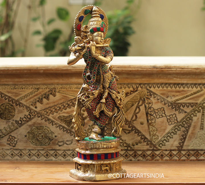 Brass Stonework Krishna