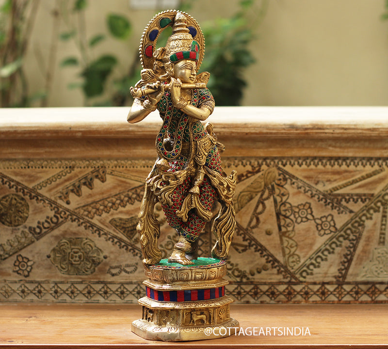 Brass Stonework Krishna