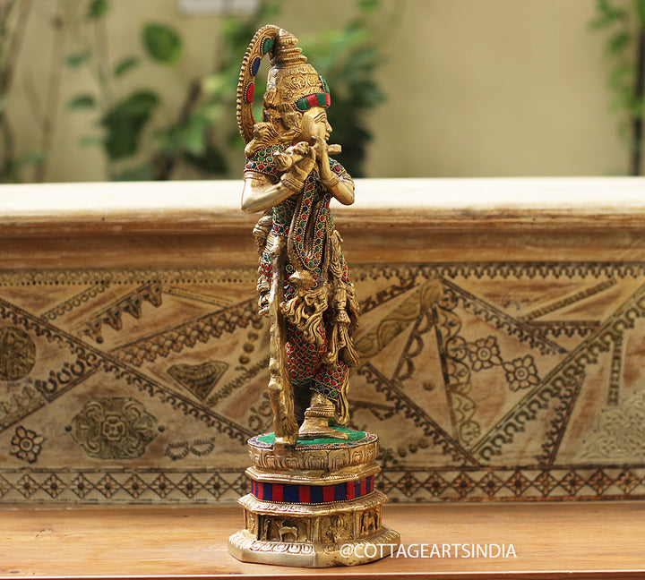 Brass Stonework Krishna
