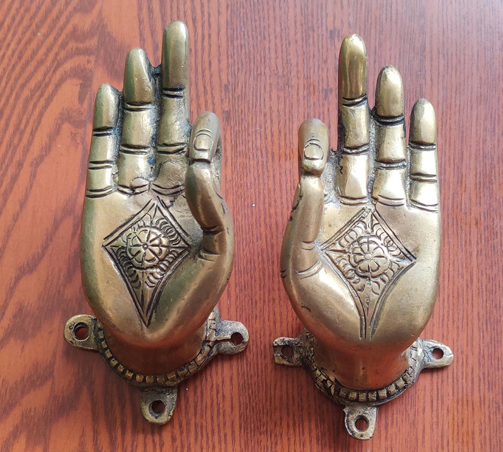 Brass Buddha Hand Door Handle Pair