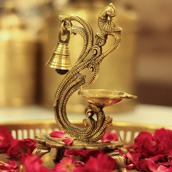 Brass Oil Diya with Bell 8''