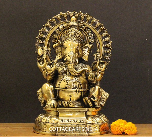 Brass Ganesha With Prabhawal 14"