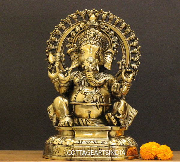 Brass Ganesha With Prabhawal 14"