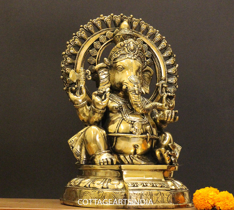 Brass Ganesha With Prabhawal 14"