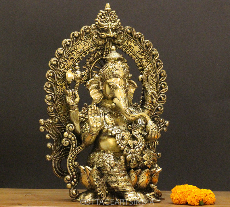 Brass Ganesha With Prabhawal 16"