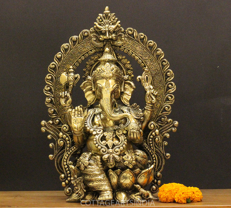 Brass Ganesha With Prabhawal 16"