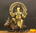 Brass Ganesha On Rat 16"