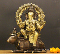Brass Ganesha On Rat 16"