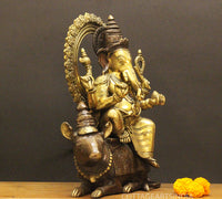 Brass Ganesha On Rat 16"