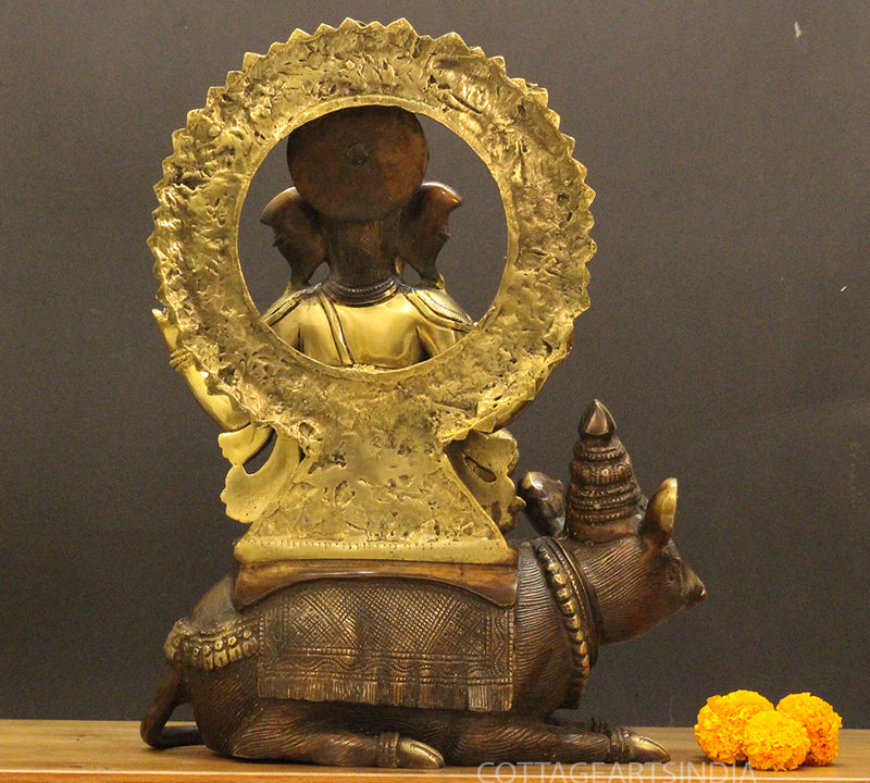 Brass Ganesha On Rat 16"