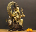 Brass Ganesha On Rat 16"