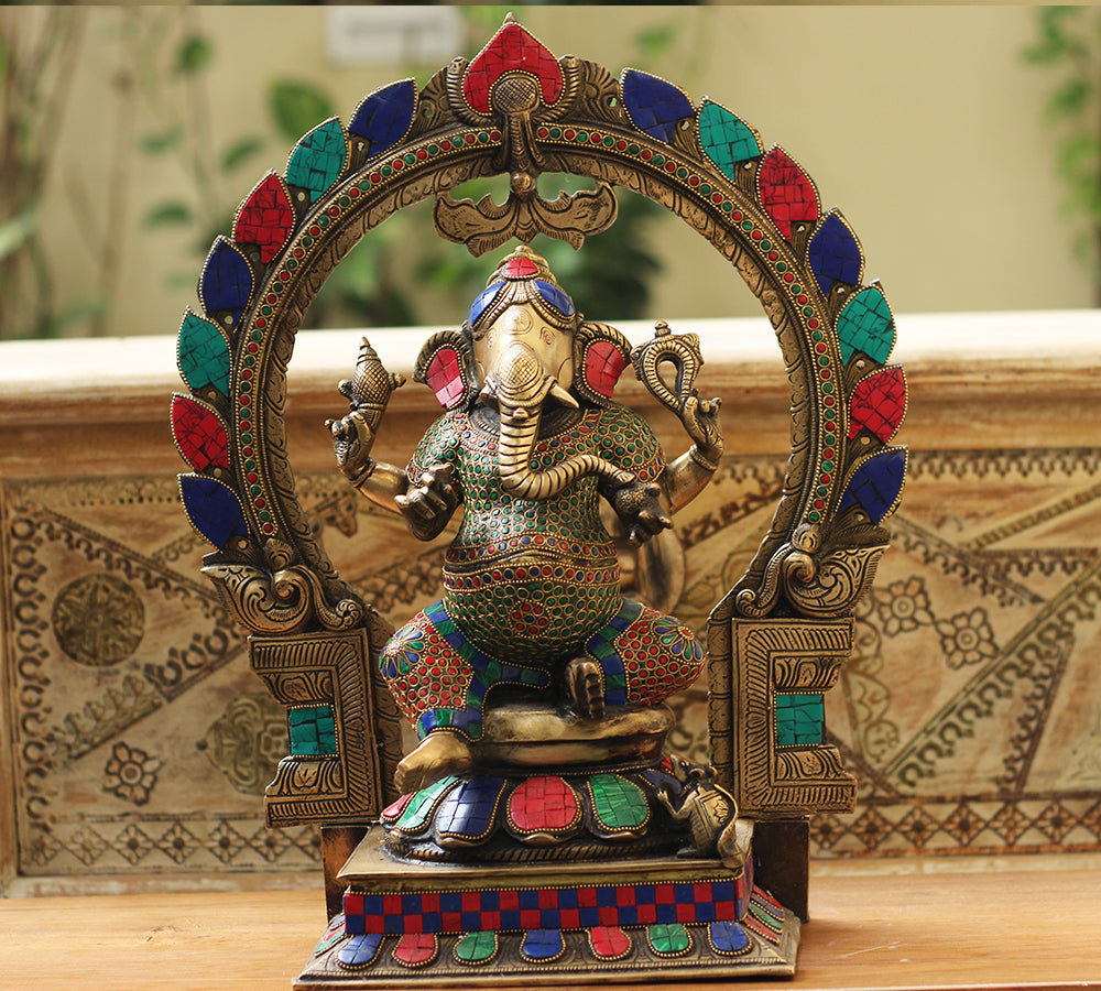Brass Stonework Prabhawali Ganesh