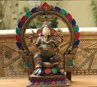 Brass Stonework Prabhawali Ganesh