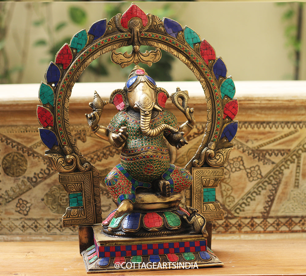 Brass Stonework Prabhawali Ganesh