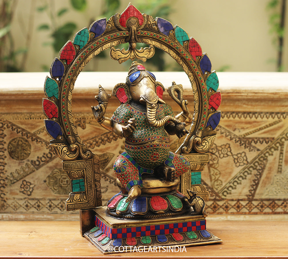 Brass Stonework Prabhawali Ganesh
