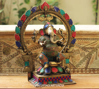 Brass Stonework Prabhawali Ganesh
