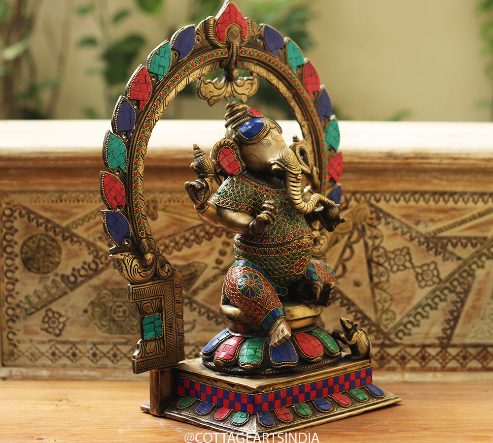 Brass Stonework Prabhawali Ganesh