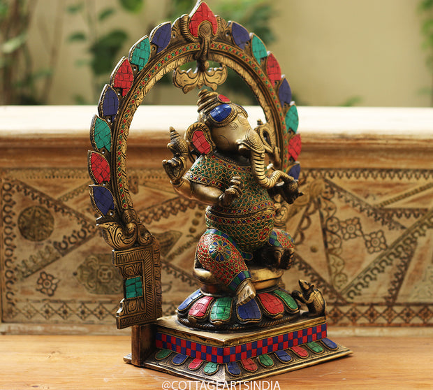 Brass Stonework Prabhawali Ganesh