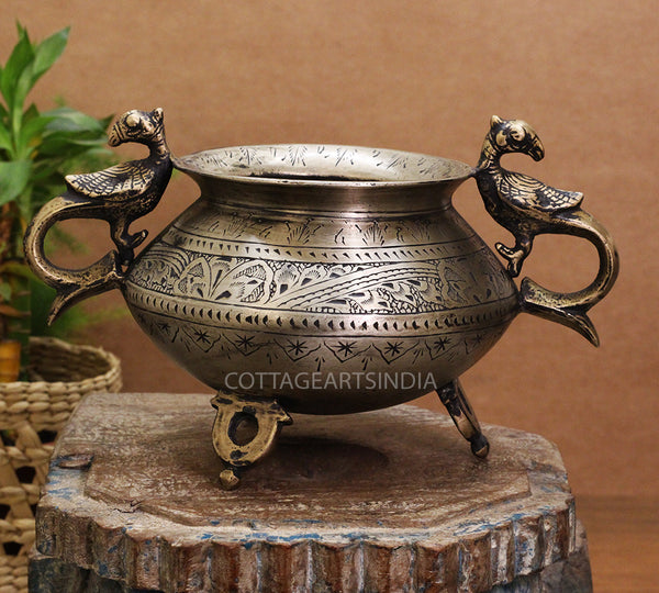 Brass Vintage Carved Planter