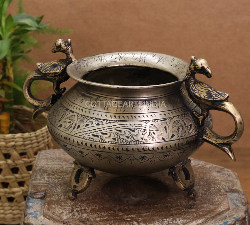 Brass Vintage Carved Planter