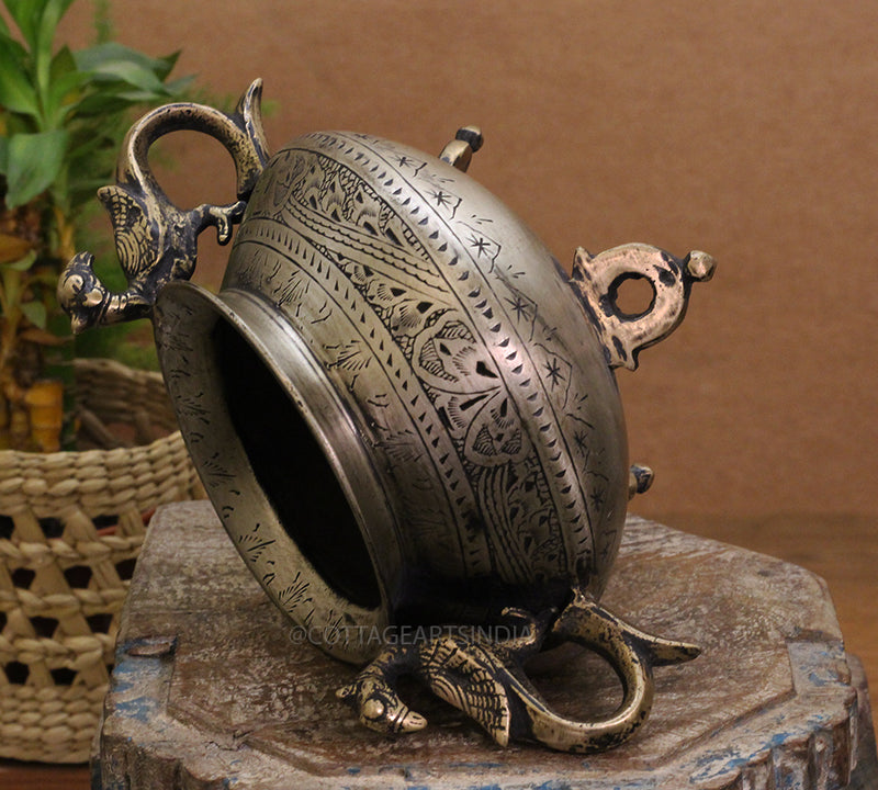 Brass Vintage Carved Planter