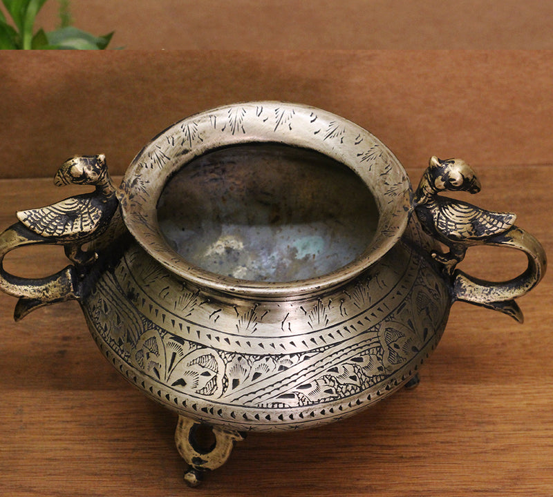 Brass Vintage Carved Planter