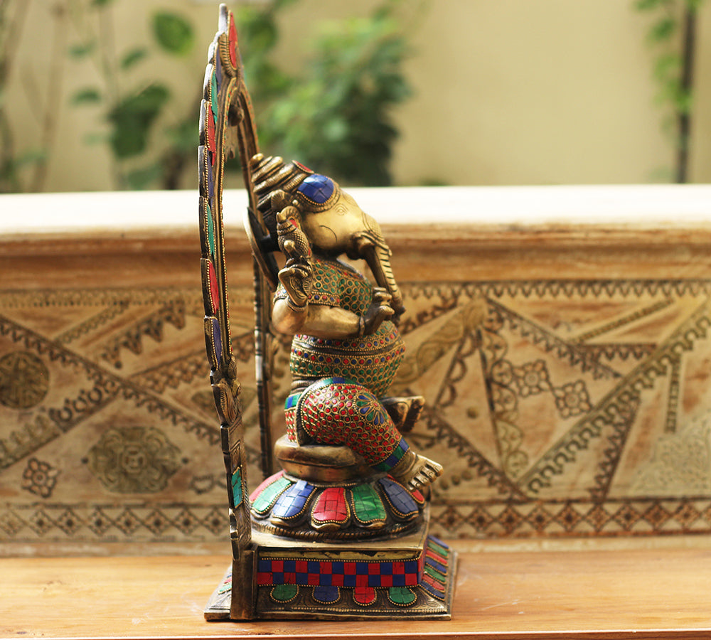 Brass Stonework Prabhawali Ganesh