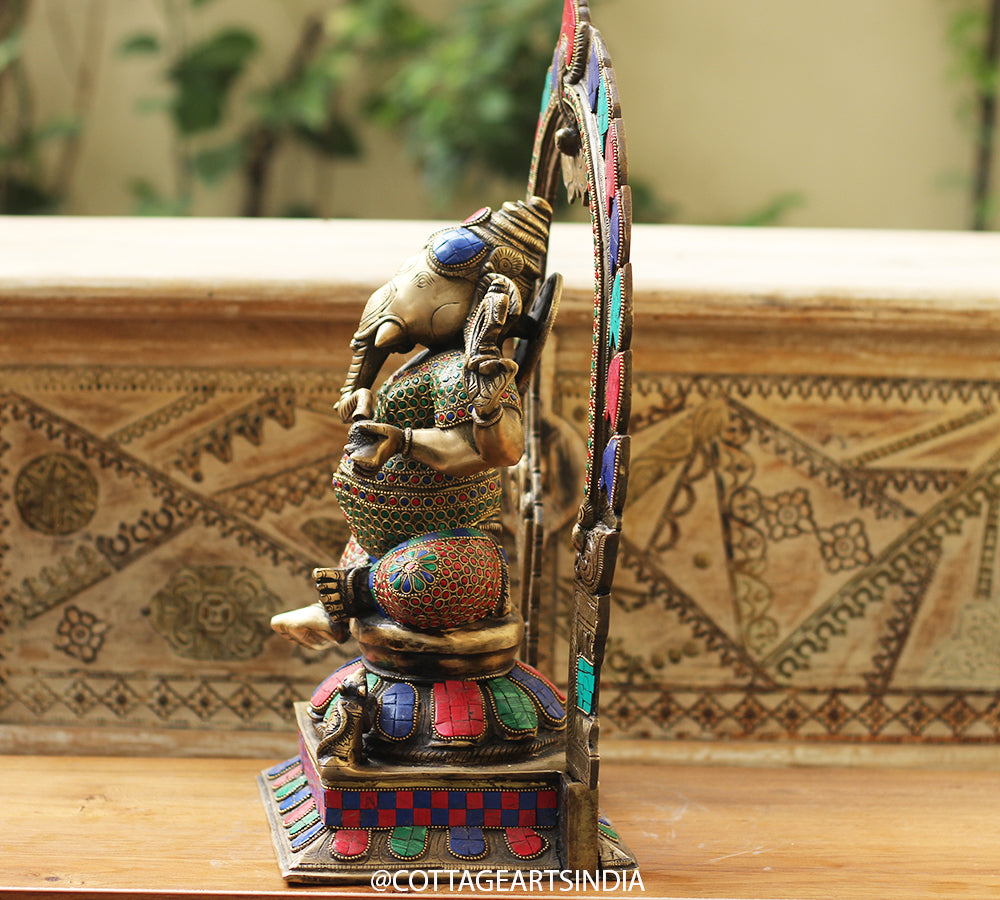 Brass Stonework Prabhawali Ganesh