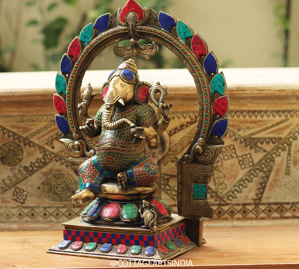 Brass Stonework Prabhawali Ganesh
