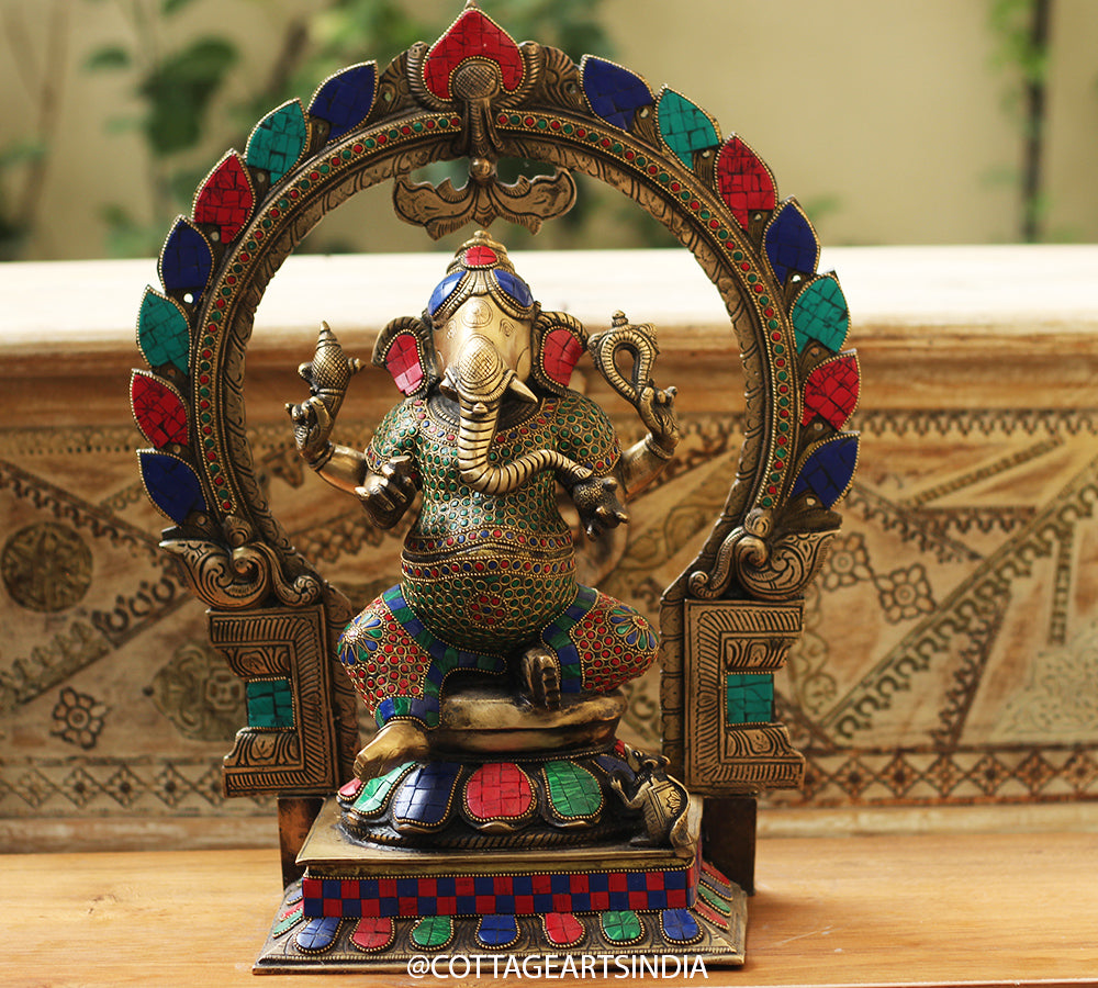Brass Stonework Prabhawali Ganesh