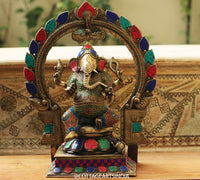 Brass Stonework Prabhawali Ganesh