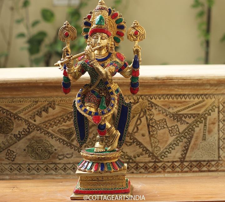 Brass Stonework Krishna