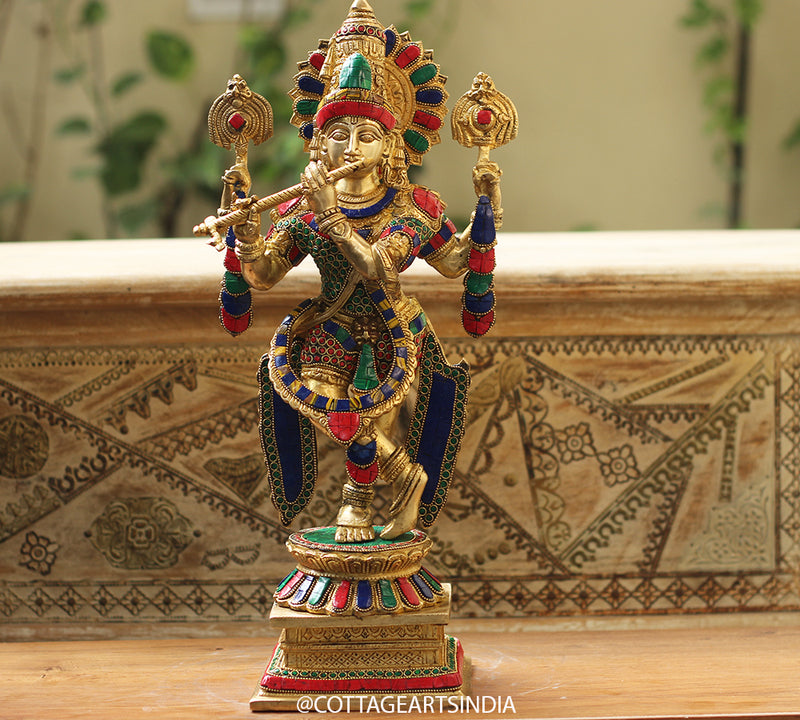 Brass Stonework Krishna