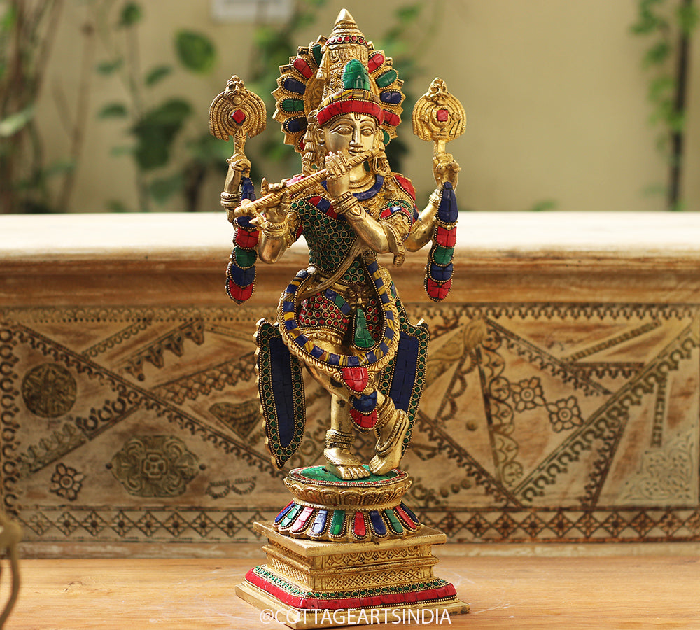 Brass Stonework Krishna
